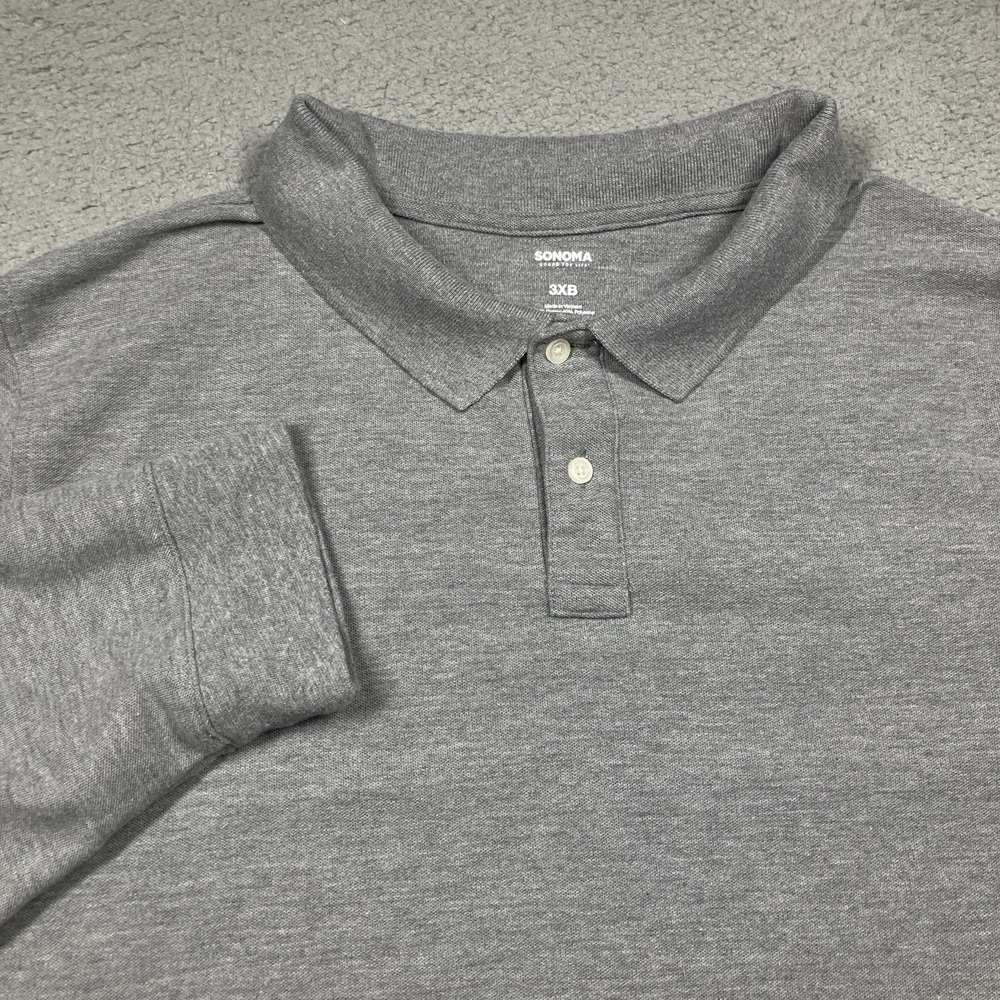 Sonoma Polo Shirt Big Mens 3XB Gray Long Sleeve Casual Preppy Everyday  STAIN‎